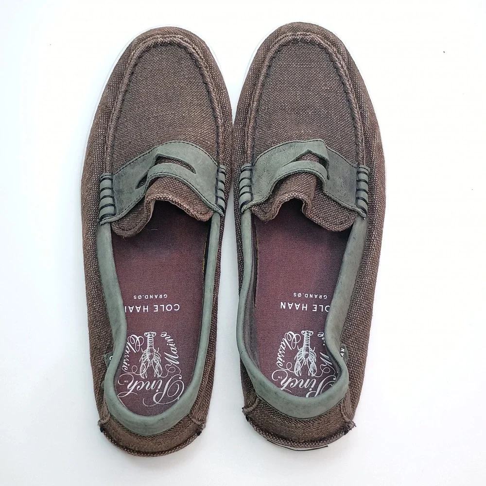 Cole Haan Mens Pinch‎ Classic Maine Grand.OS Canvas Penny Loafers Brown Size 11M